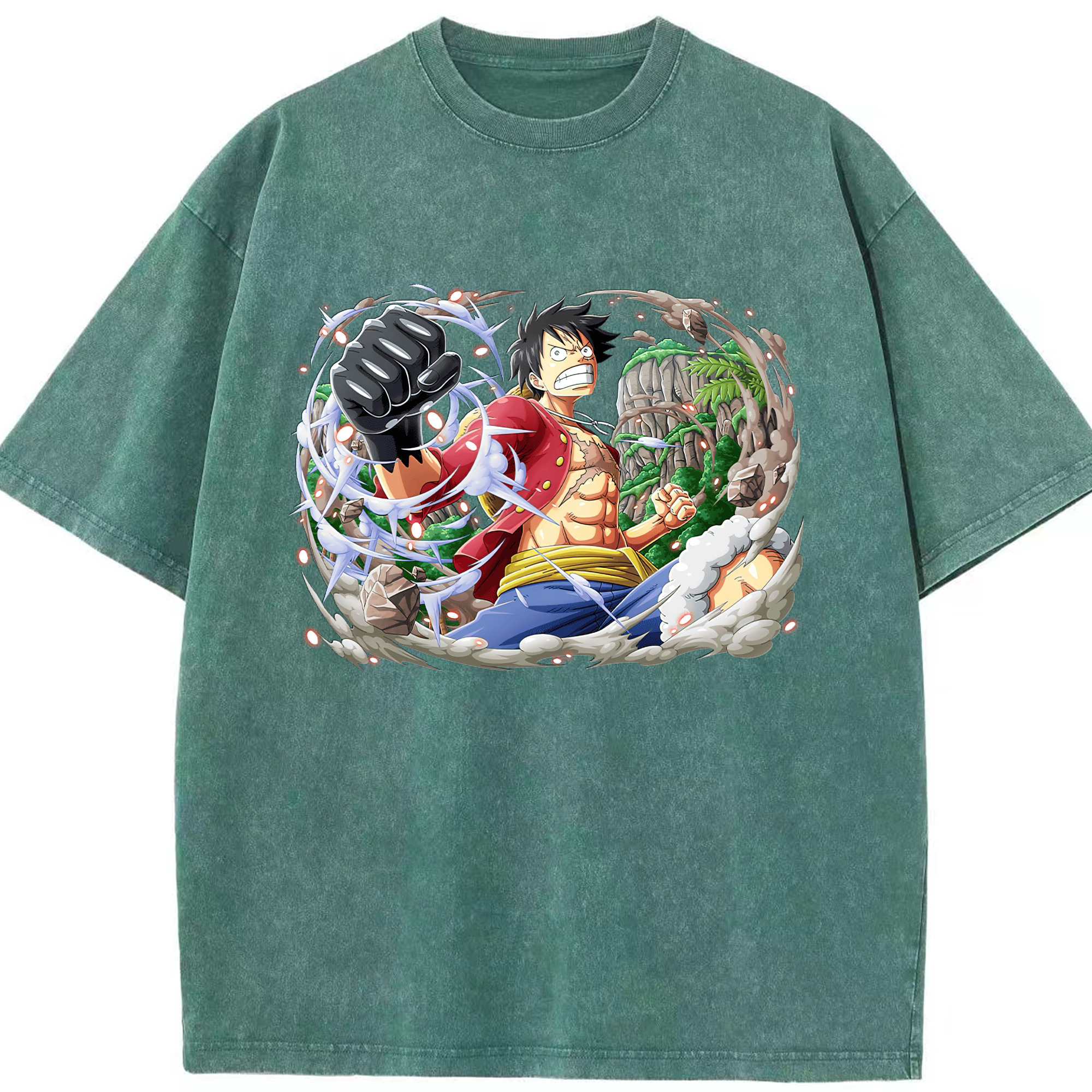 ワンピース モンキー・D・ルフィ ONE PIECE Monkey D. Luffy 綿100% ヴィンテージ風 半袖Tシャツ（フロントプリント）